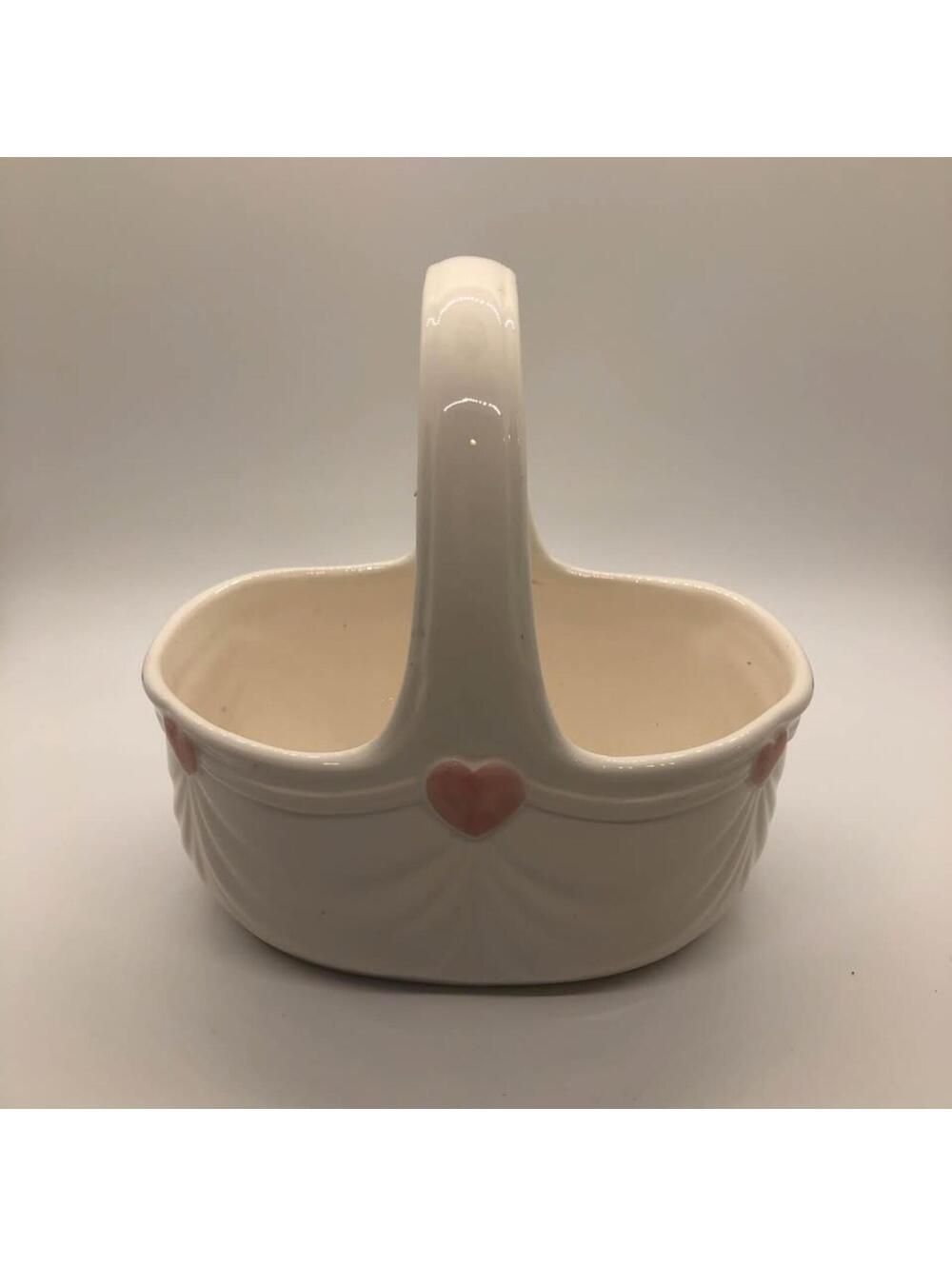 Vintage FTDA 1985 Ceramic Heart Basket Planter Cream Pink Made in Japan Decor